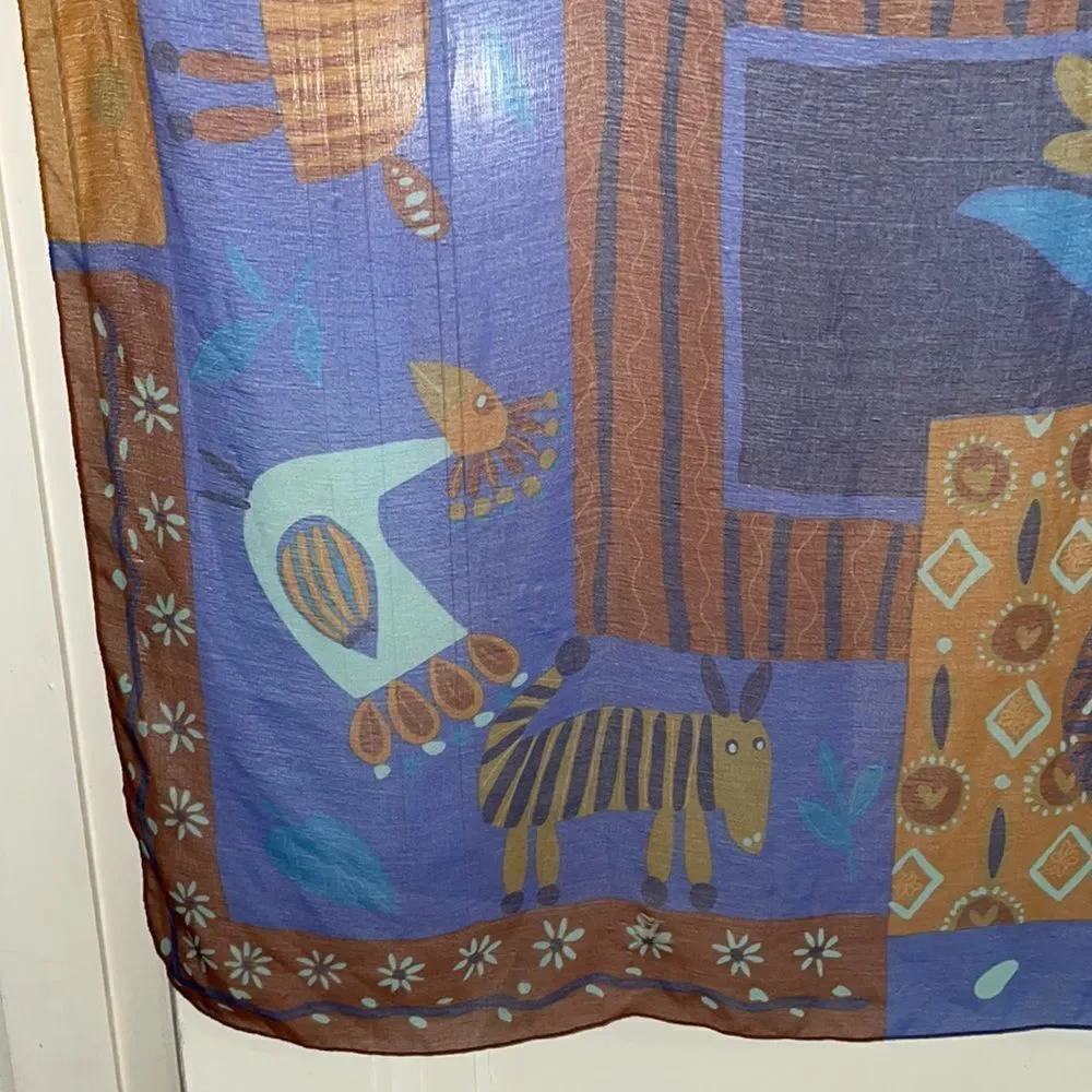 Vintage large Pier Olivier Paris blue, orange & purple‎ semi sheer square scarf